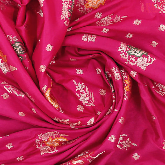 Dark Pink Semi Banaras Saree