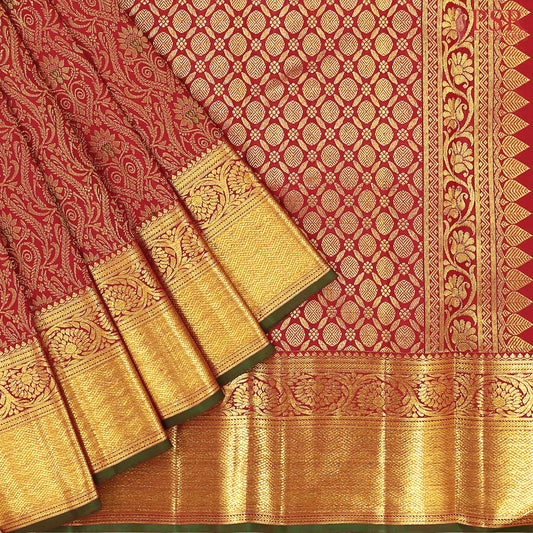 Cherry Red Kanchipuram Jacquard Silk Saree