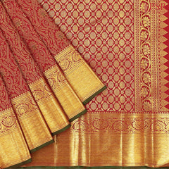 Cherry Red Kanchipuram Jacquard Silk Saree