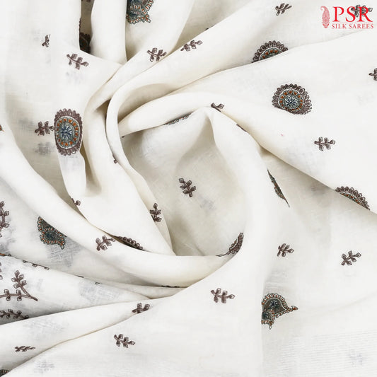 Floral White Linen Saree