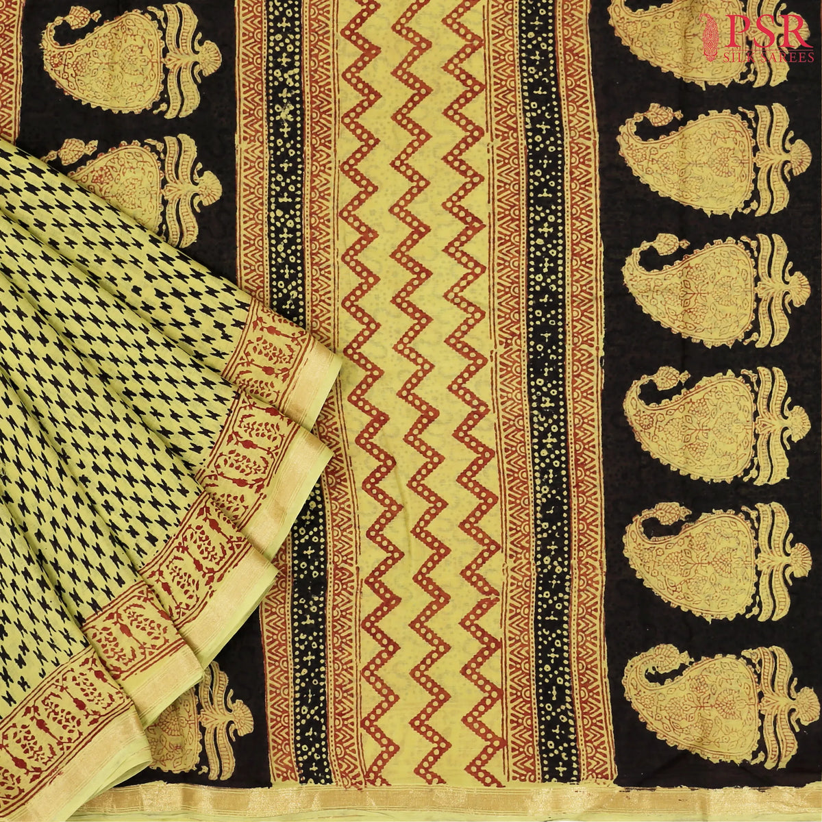 Lime Green Mul Printed Cotton Saree
