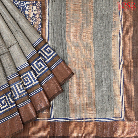 Zinc Grey Kadhi Tussar Silk Saree