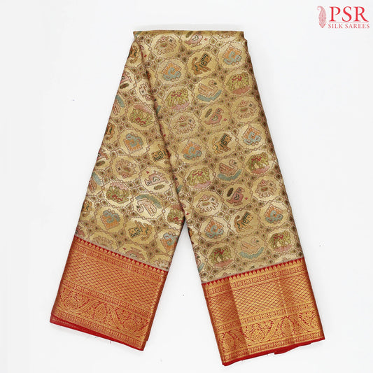 Champagne Gold Kanchipuram Jacquard Tissue Silk Saree