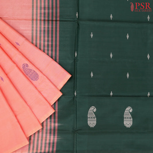 Coral Peach Vazhainaar Silk Saree