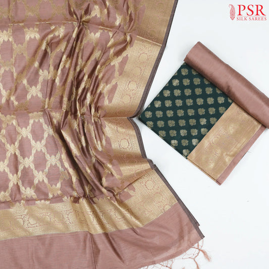 Bottle Green Banaras Silk Cotton Dress Material