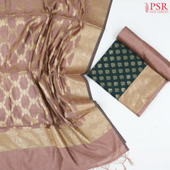 Bottle Green Banaras Silk Cotton Dress Material