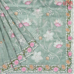 Aqua Sea Organza Embroidery Saree