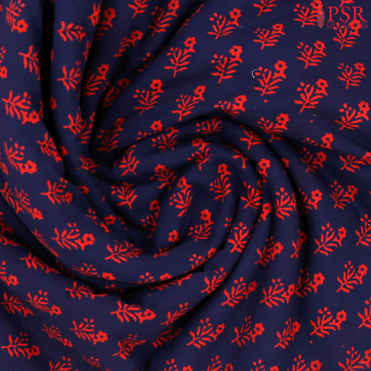 Navy Blue Cotton Print Running Material