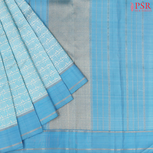 Sky Blue and Off White Kanchipuram Silk Saree