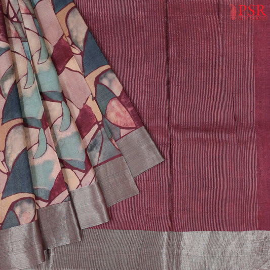 Peach & Plum Kadhi Tussar Silk Saree