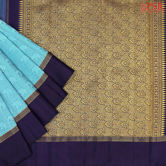 Pacific Blue Kanchipuram Silk Saree