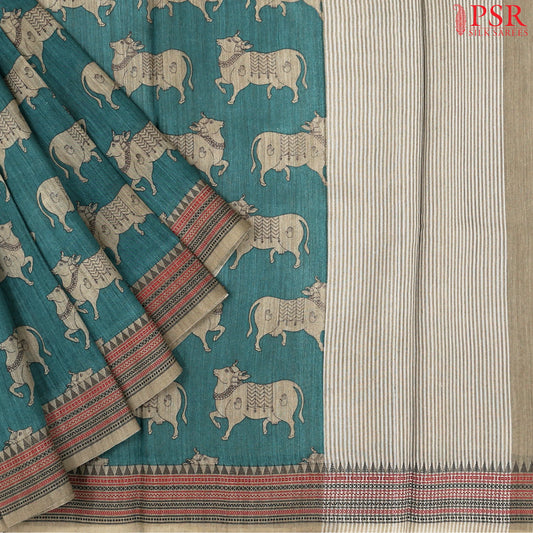 Teal Blue Munga Silk Saree