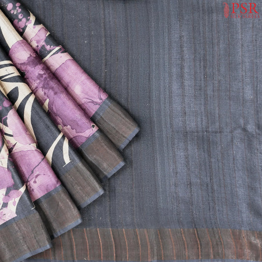 Beige & Charcoal Grey Kadhi Tussar Silk Saree