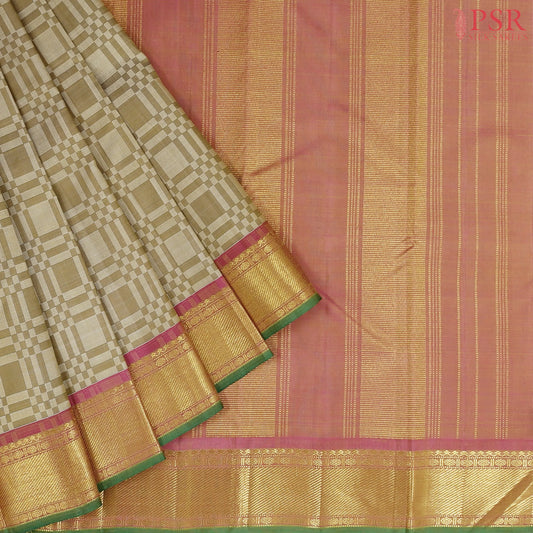 Olive Tan Kanchipuram Silk Saree