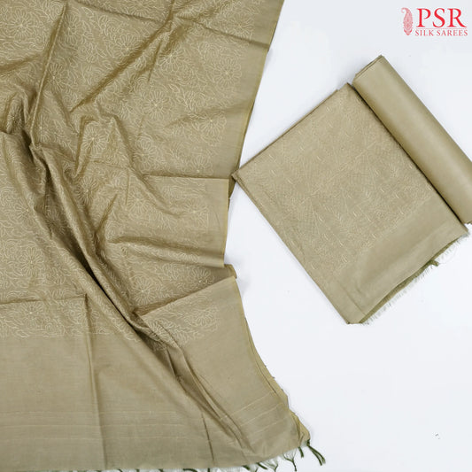 Light Olive Kosa Embroidery Dress Material