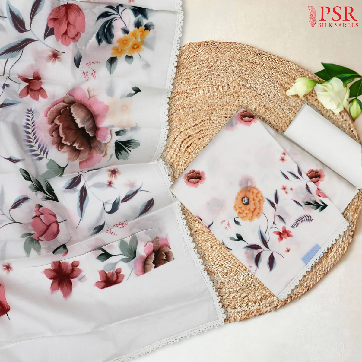 White Cotton Dress Material