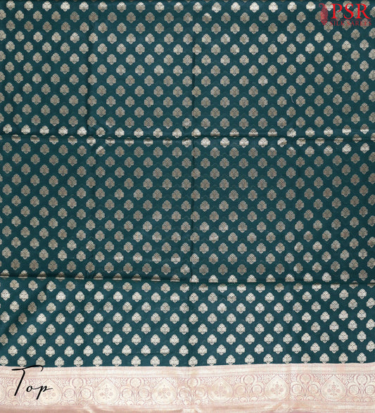 Bottle Green Banaras Silk Cotton Dress Material