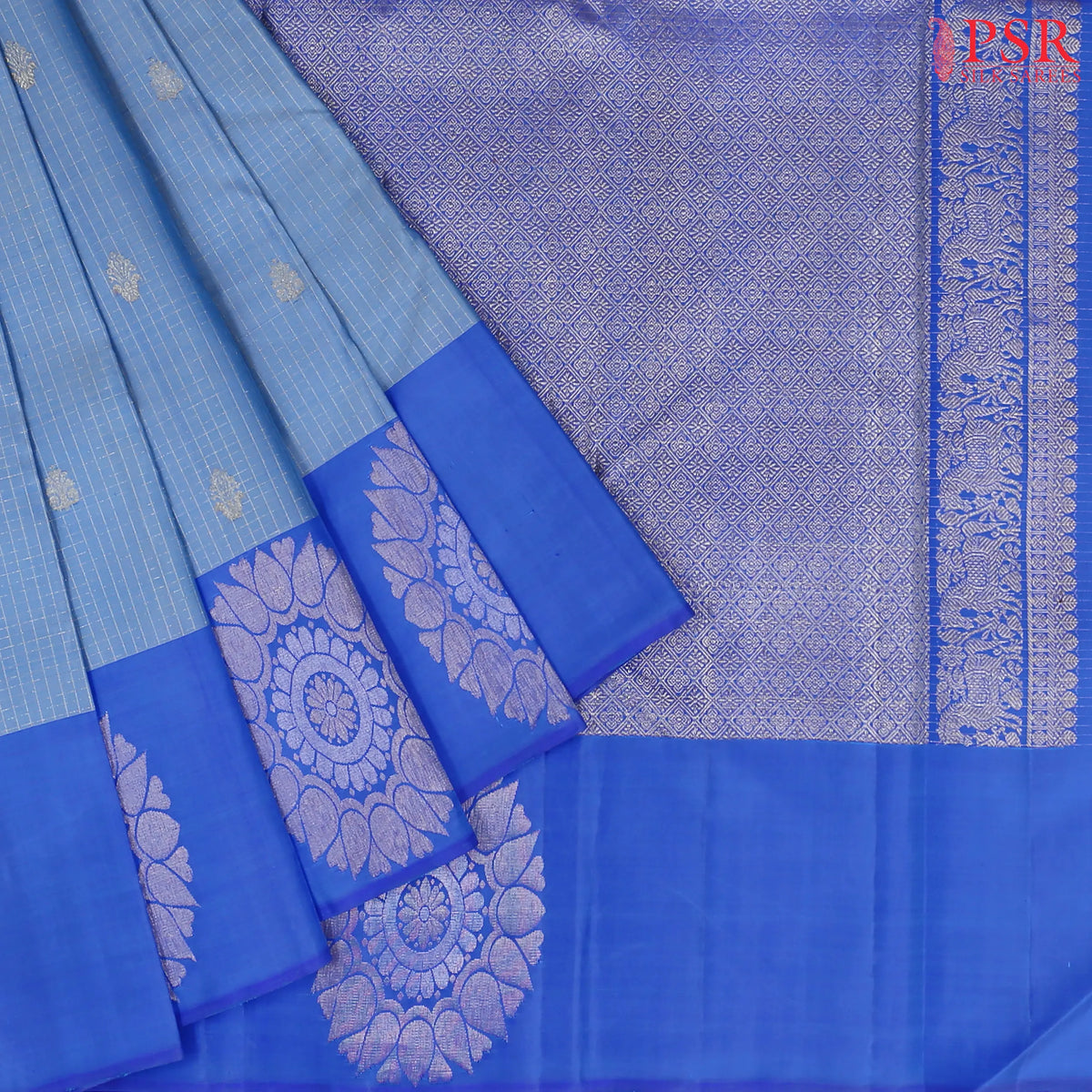 Light Cornflower Blue Kanchipuram Silk Saree