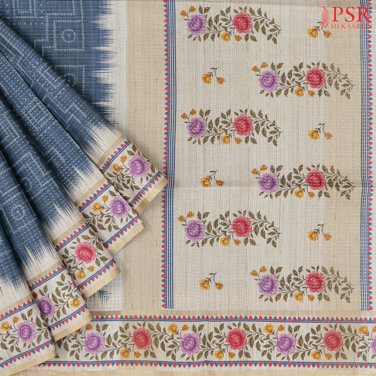 Prussian Blue Semi Tussar Saree
