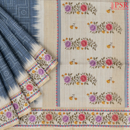 Prussian Blue Semi Tussar Saree