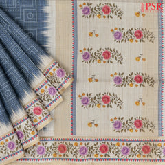 Prussian Blue Semi Tussar Saree