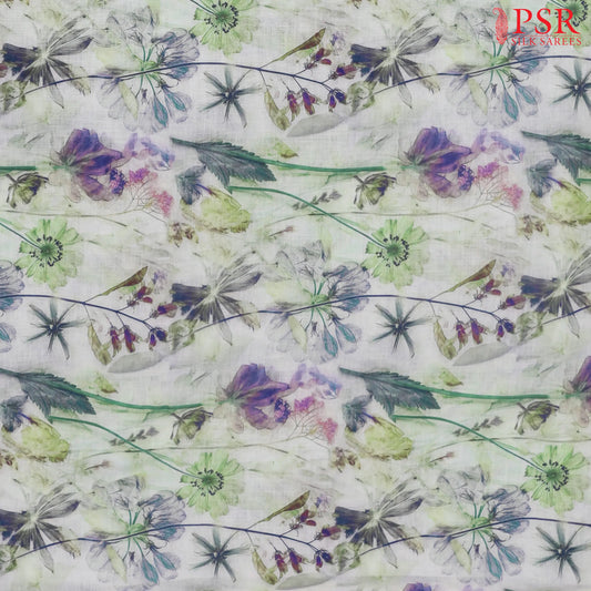 Light Green Linen Print Running Material