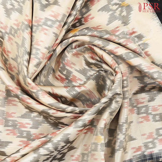 Beige Pochampally Soft Silk Saree