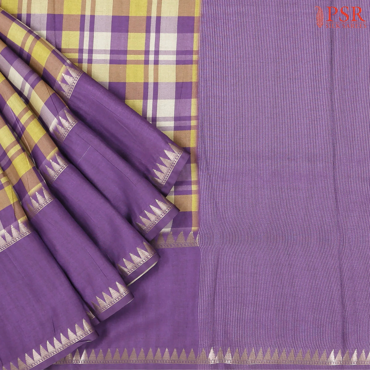 Mustard & Dark Lavender Semi Tussar Saree