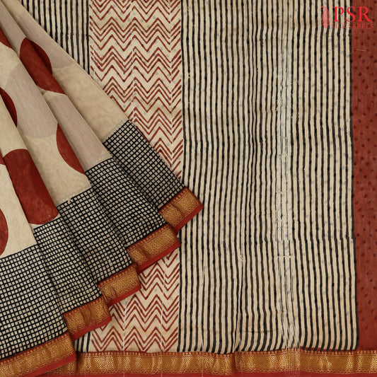 Tan Chanderi Silk Cotton Saree