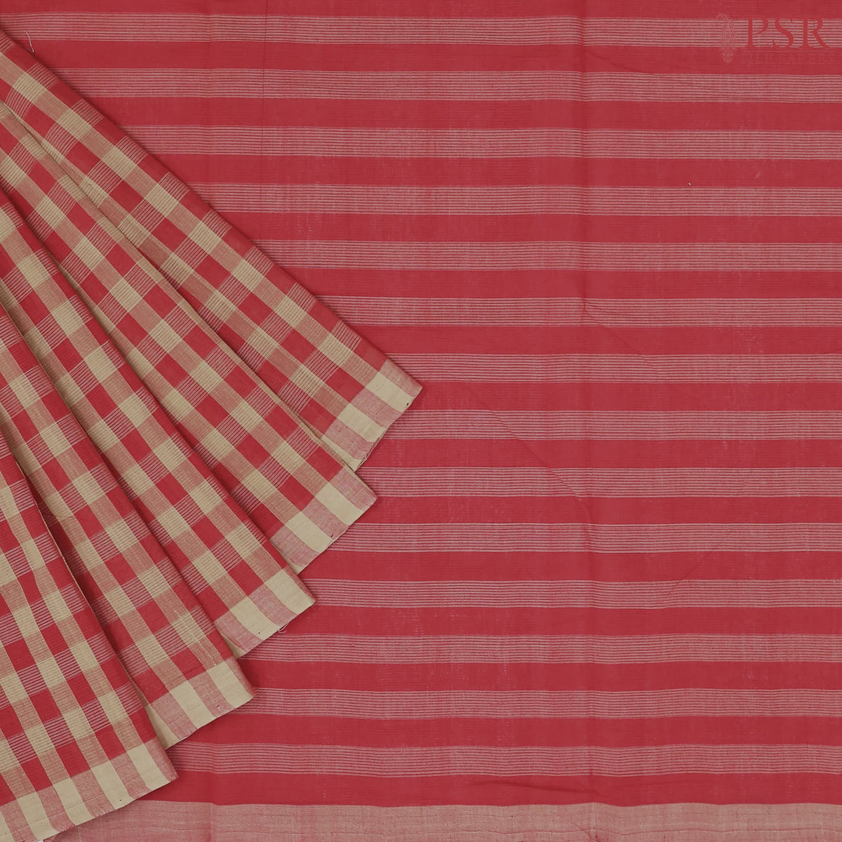 Red & Tan Mangalagiri Cotton Saree
