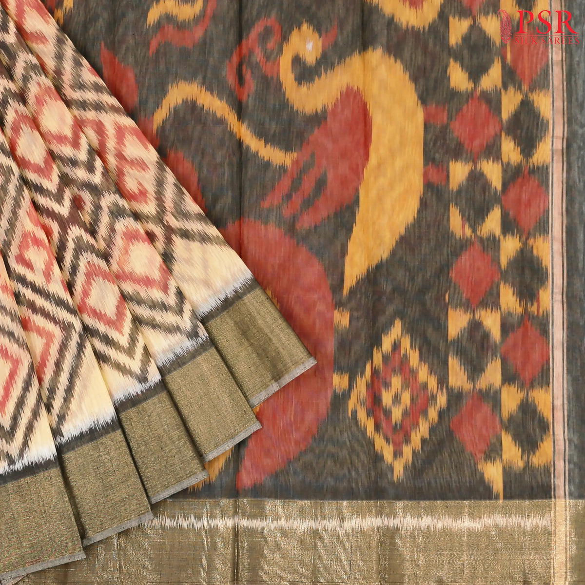 Beige Semi Patola Silk Cotton Saree