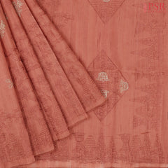 Coral Orange Kosa Embroidery Saree