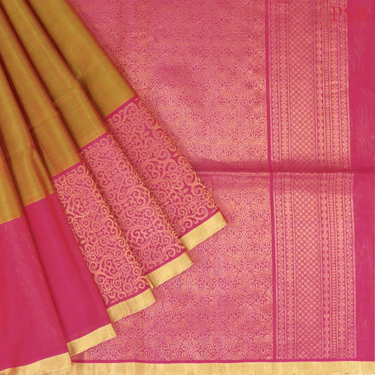 Dark Olive Mustard Silk Cotton Saree