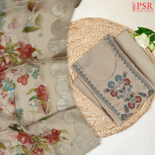 Beige Semi Dupion Dress Material