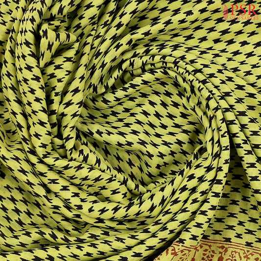 Lime Green Mul Printed Cotton Saree