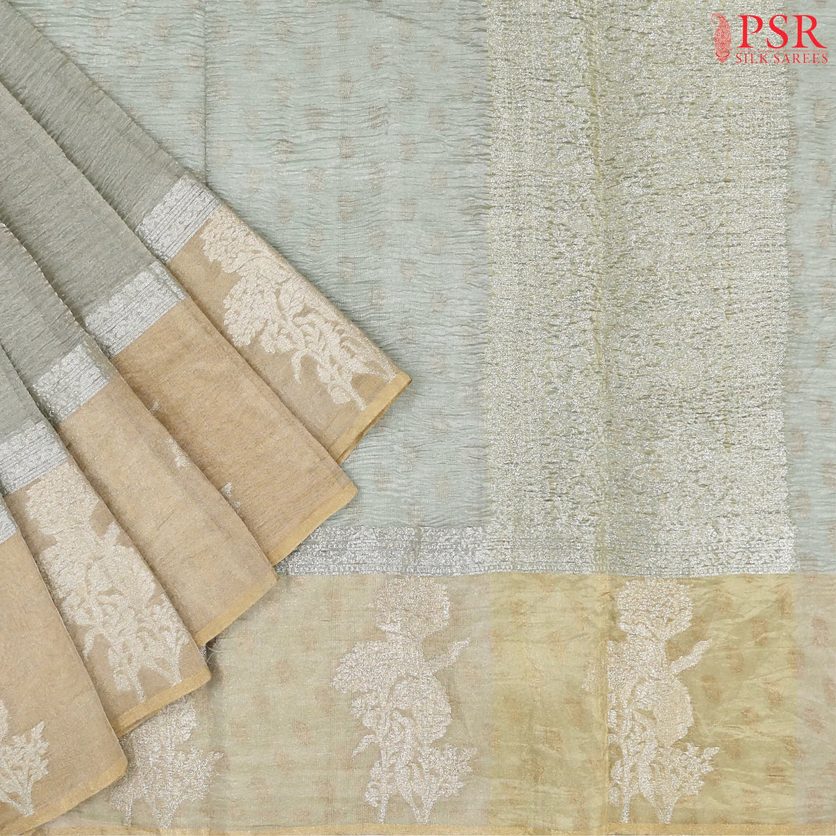 Sage Green Crushed Tissue Silk Saree