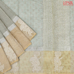 Sage Green Crushed Tissue Silk Saree