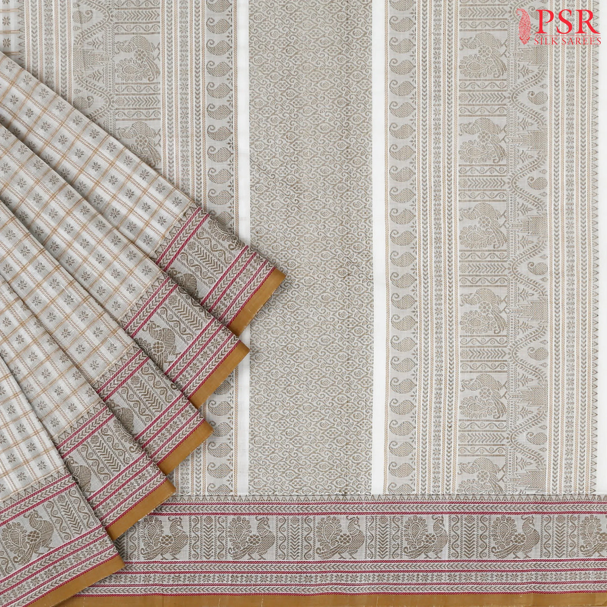 Floral White Kalakshetra Kovai Cotton Saree