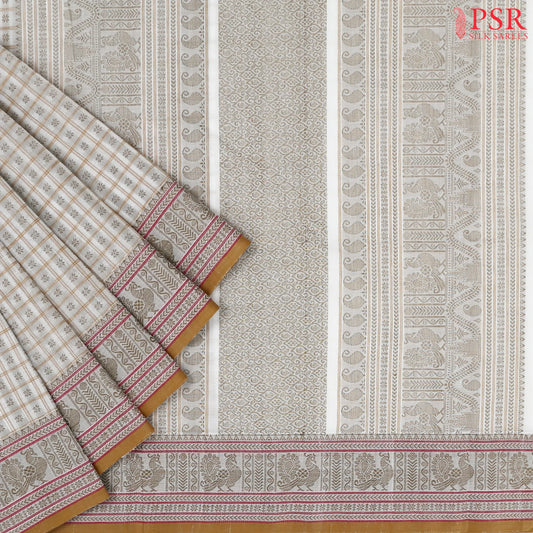 Floral White Kalakshetra Kovai Cotton Saree