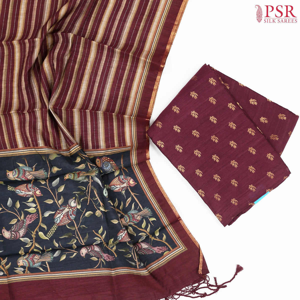 Burgundy Tussar Silk Dress Material