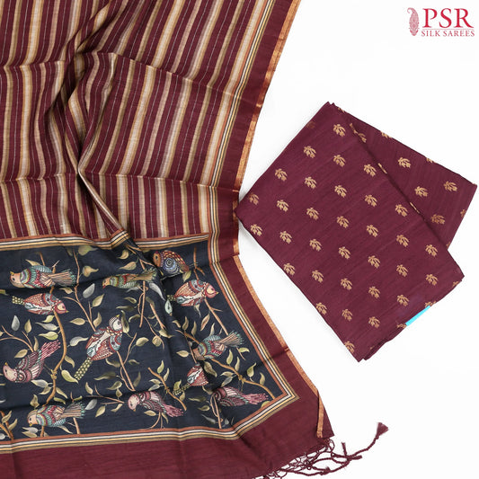 Burgundy Tussar Silk Dress Material