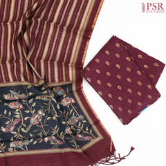 Burgundy Tussar Silk Dress Material
