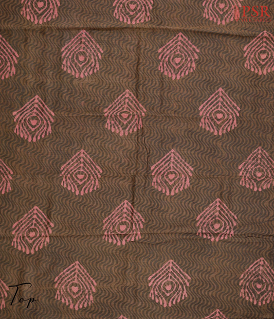 Umber Brown Maheshwari Silk Cotton Dress Material