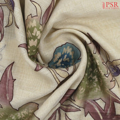 Beige Tissue Linen Embroidery Saree