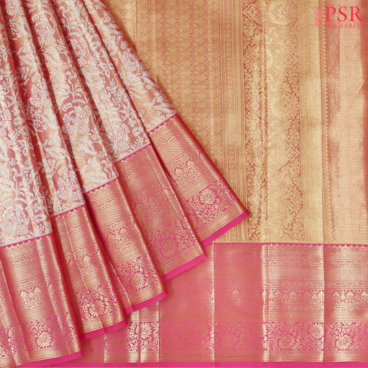 Crayola Pink Kanchipuram Tissue Silk Saree
