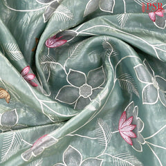 Aqua Sea Organza Embroidery Saree