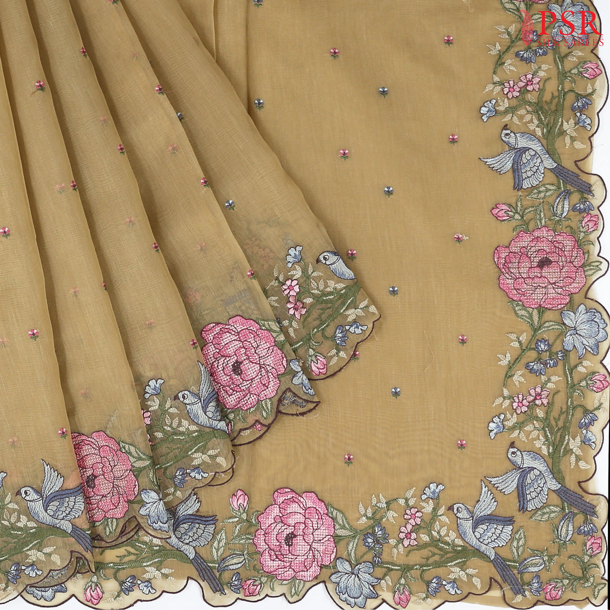 Biscotti Beige Tissue Embroidery Saree