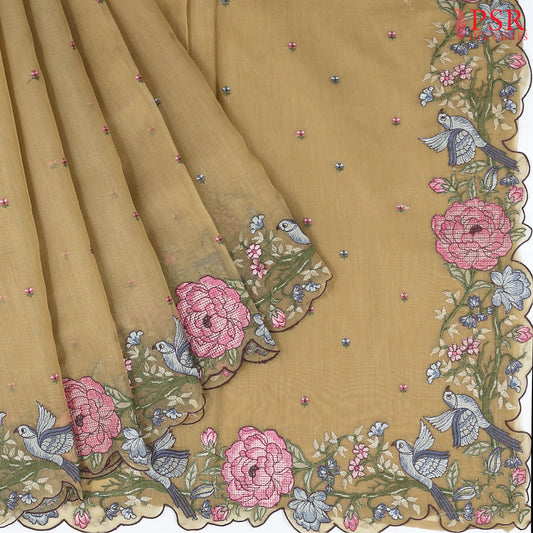 Biscotti Beige Tissue Embroidery Saree
