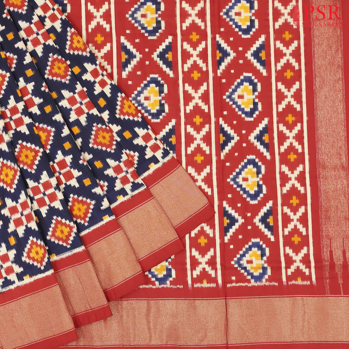 Midnight Blue Pochampally Silk Ikat Saree