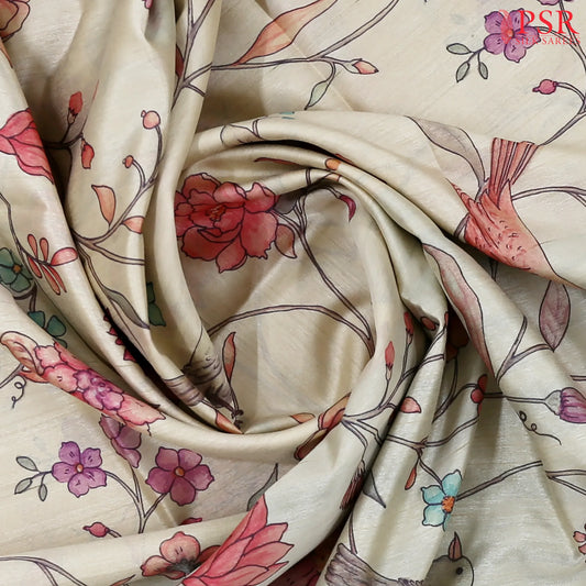 Beige Semi Tussar Saree
